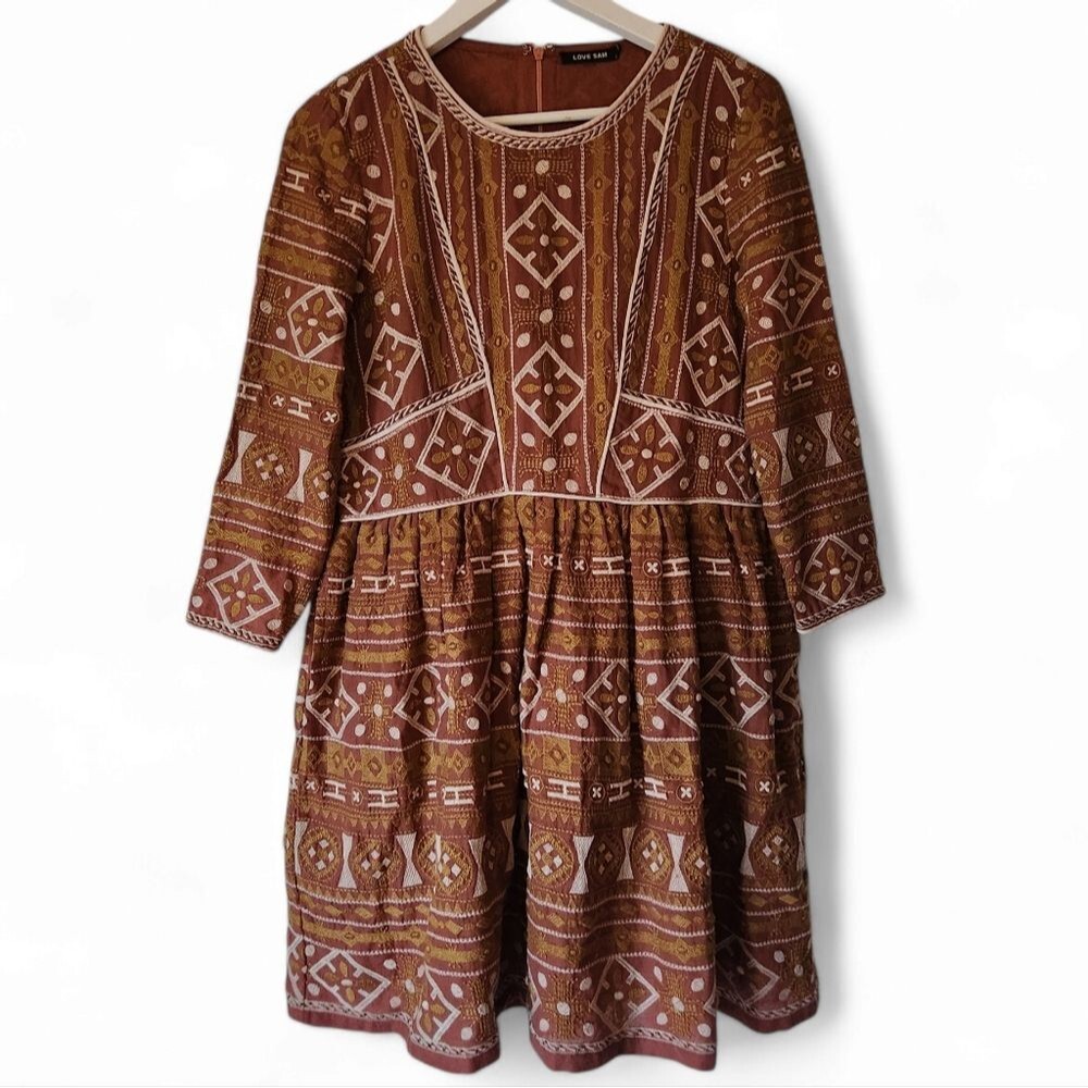 Anthropologie Love Sam embroidered fit and flare dress L